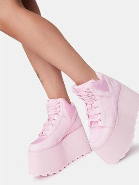 YRU Qozmo Pink Platform Hi-Top Sneakers, Size 9